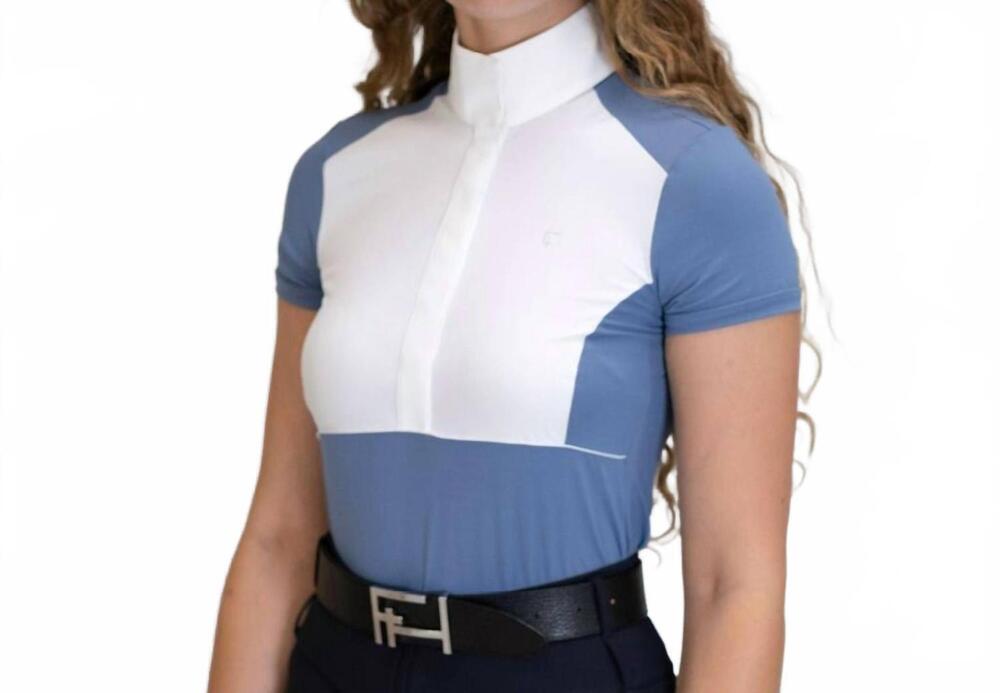 NEW FOR HORSES emie short sleeve show shirt in steel blue